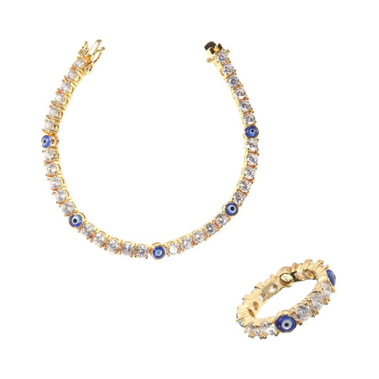 GOLD PLATED EVIL EYE TENNIS SET