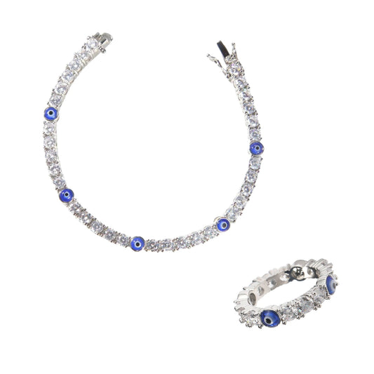 STERLING SILVER EVIL EYE TENNIS SET