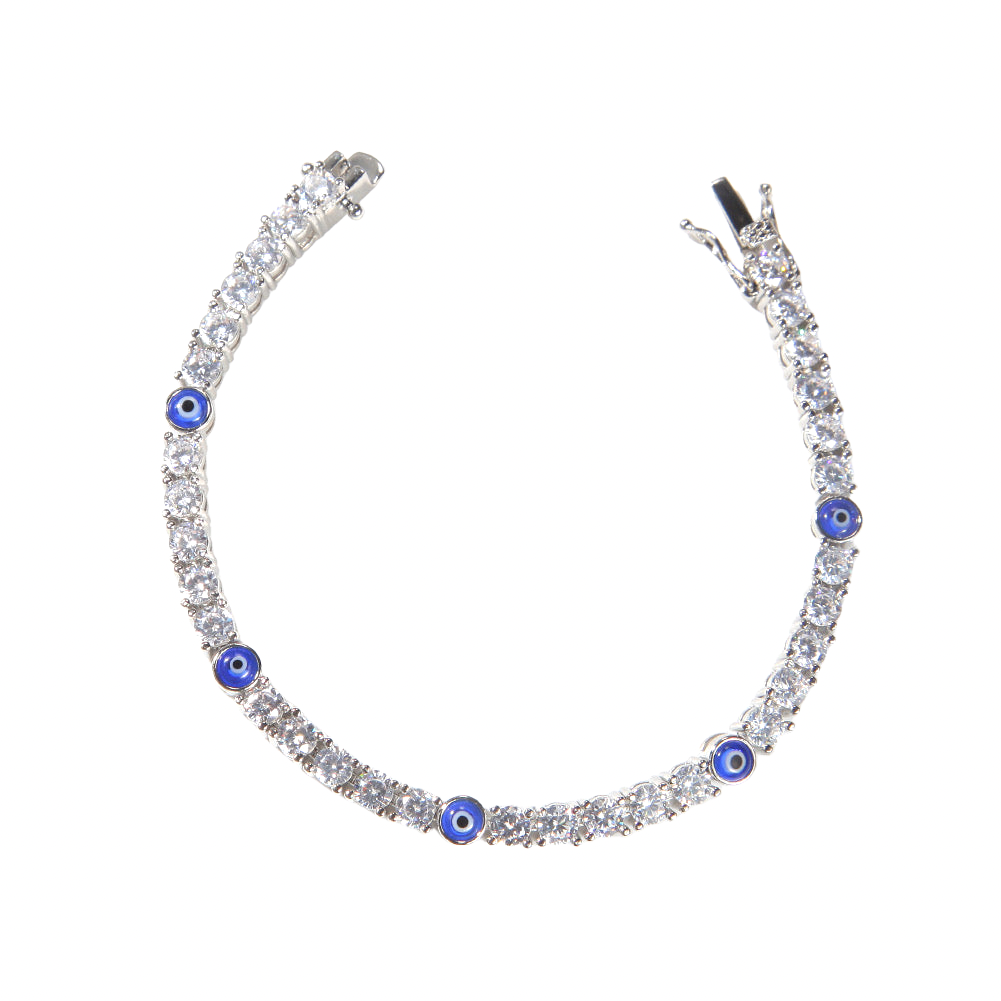 STERLING SILVER EVIL EYE TENNIS BRACELET