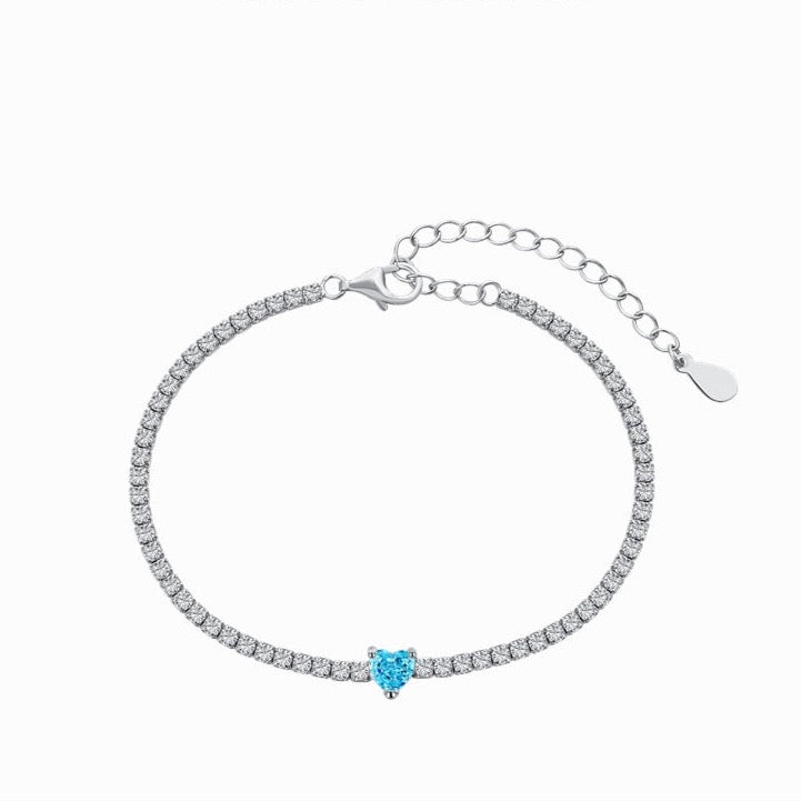 BLUE HEART TENNIS BRACELET- SILVER