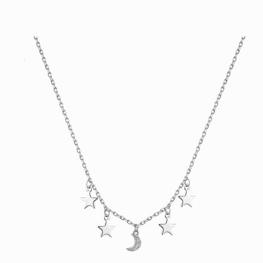 STERLING SILVER MOON AND STARS NECKLACE